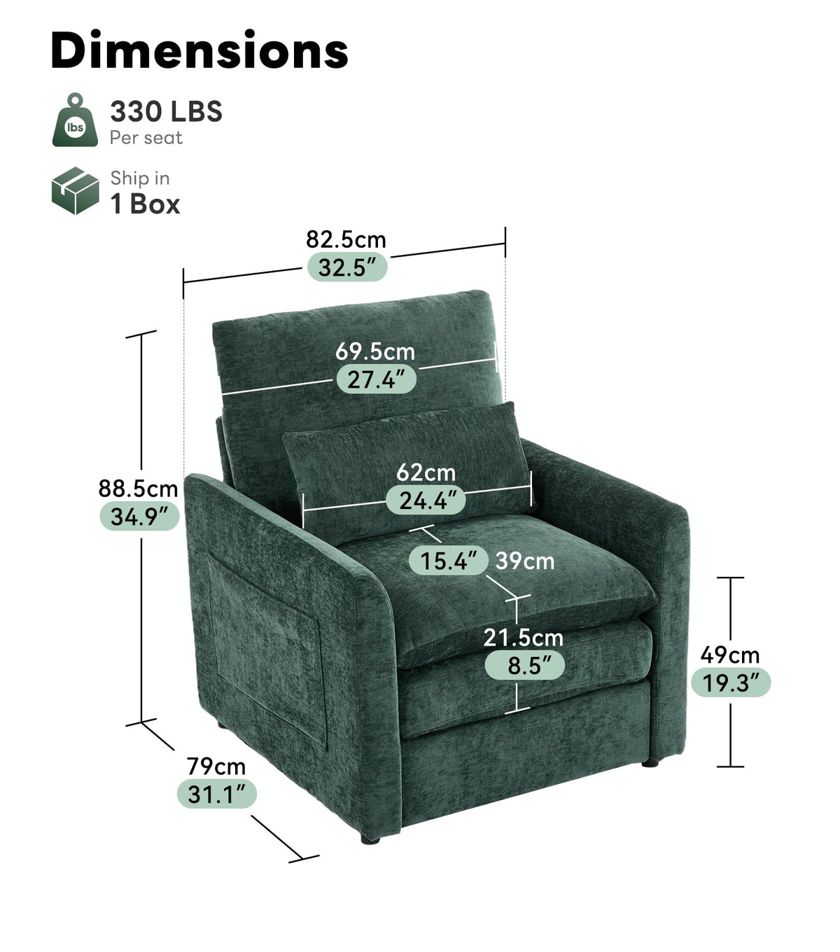 Green 2-Pack Upholstered Accent Chair Set W681574