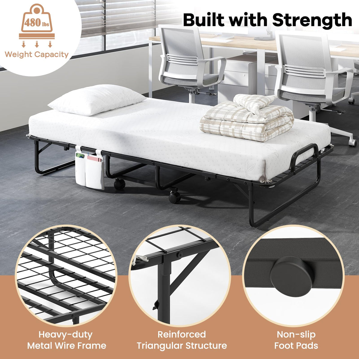 Twin Folding Bed with 5 Inch Mattress and Metal Frame U8642