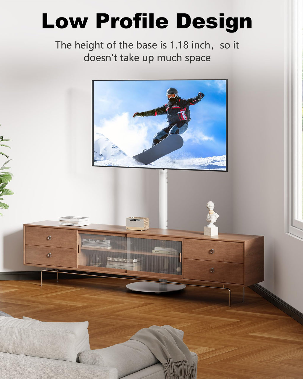 White Rolling TV Stand for 32-55 Inch TVs T644