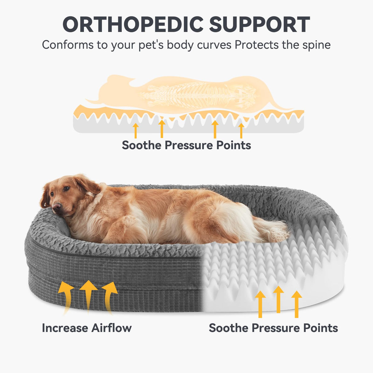 XL Grey Memory Foam Orthopedic Dog Bed with Washable Cover N425985