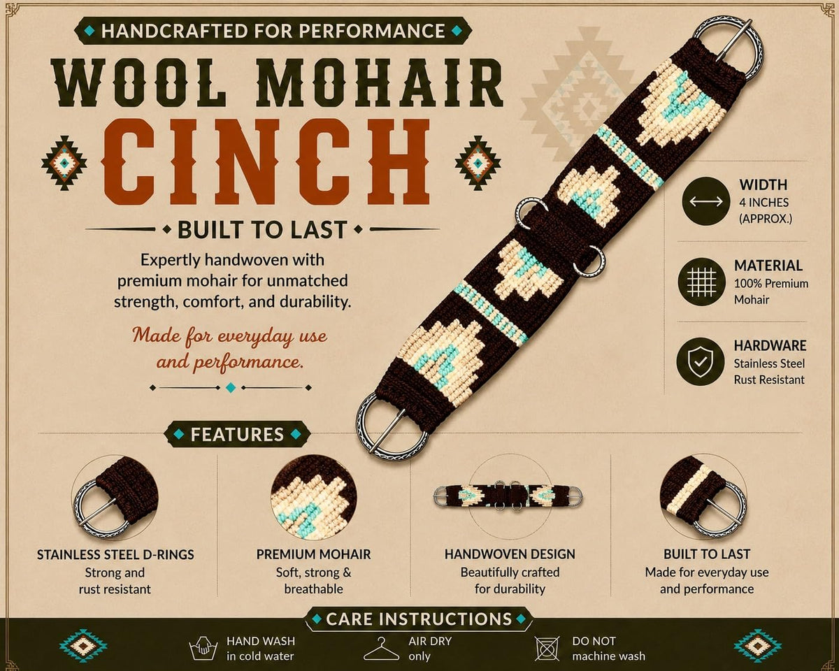 Mohair Wool Horse Cinch Saddle Girth with Stainless Steel Buckles J864478