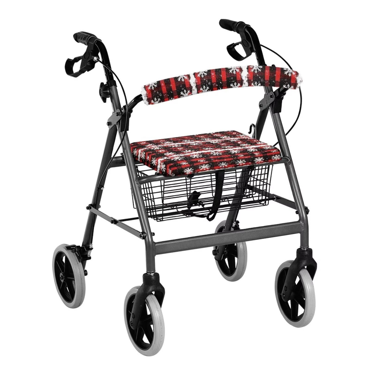 Snowflake Red Plaid Rollator Walker Seat and Backrest Cover Set Q65076
