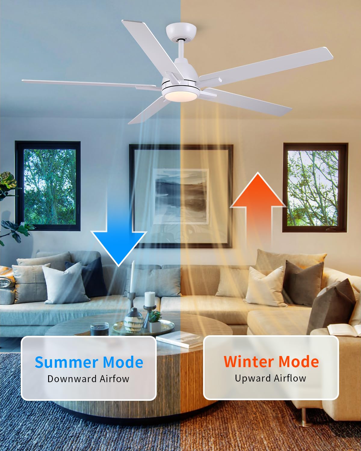 60 Inch White Ceiling Fan with Light & Remote K672973