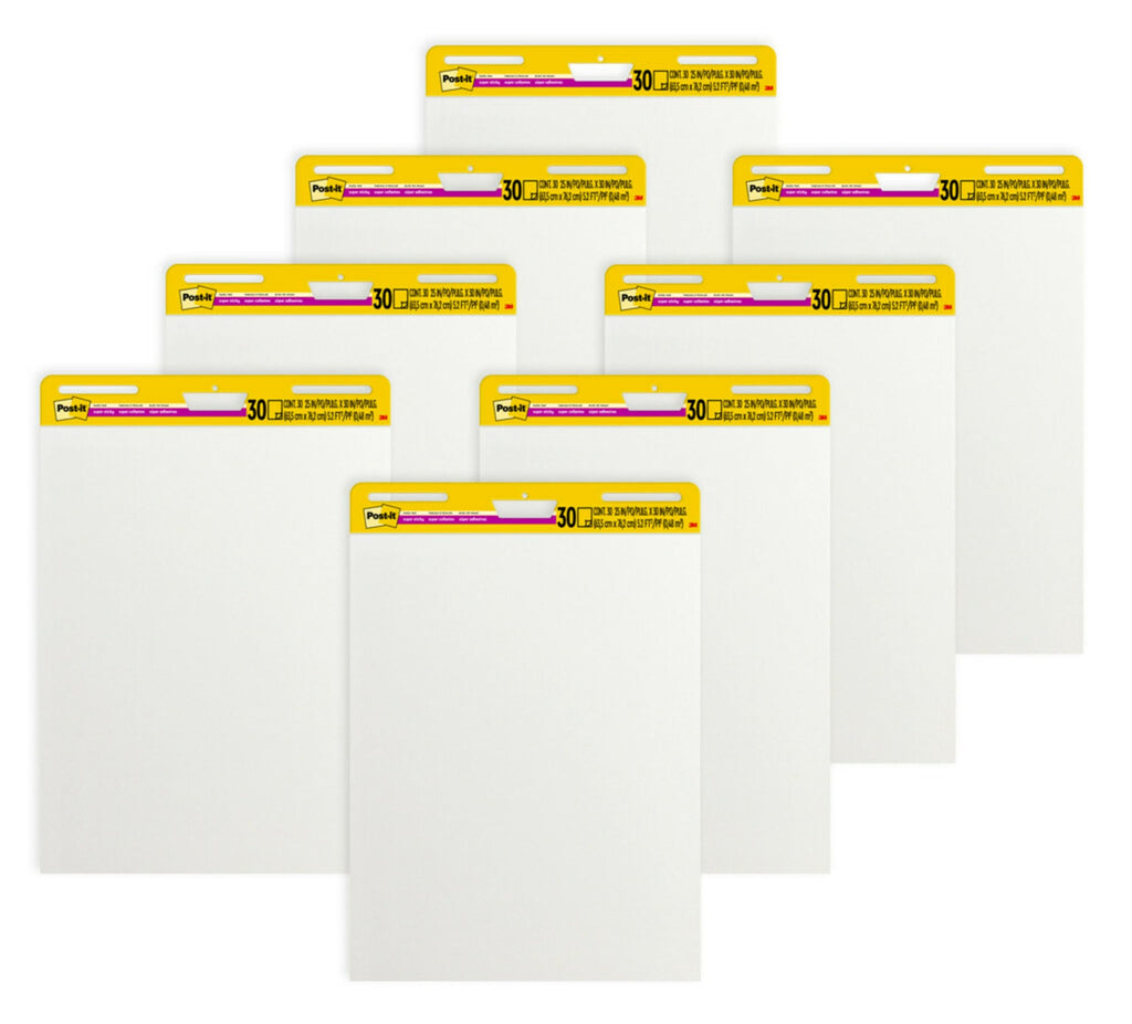 Super Sticky Easel Pad, 25 in. x 30 in., White, 30 Sheets/Pad, 8 Pads/Pack W26601