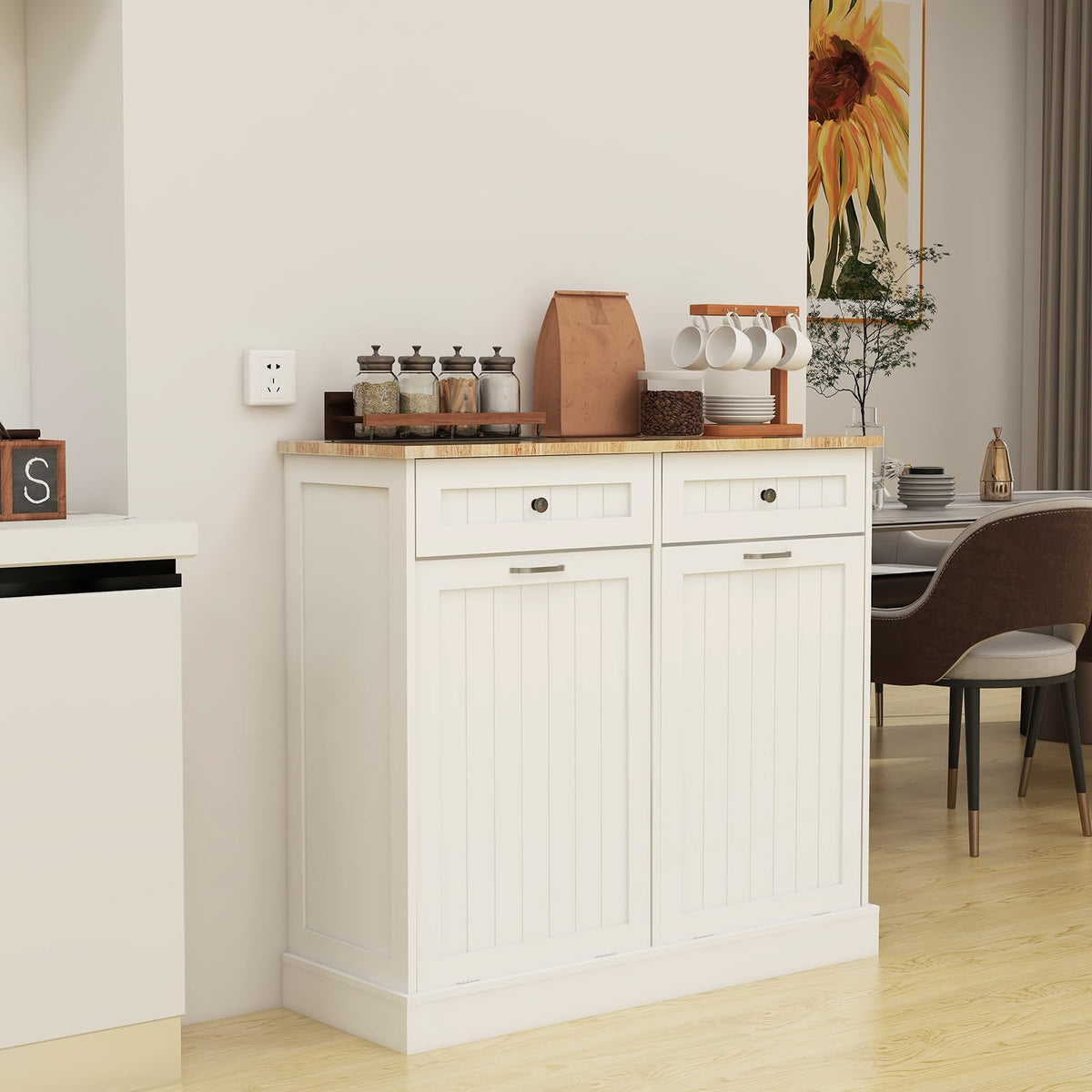 White Double Tilt Out Trash Cabinet with 2 Drawers B7798