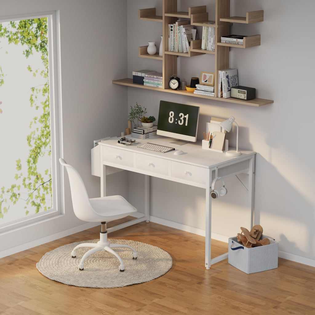 White 40 Inch Computer Desk with Drawers U690122