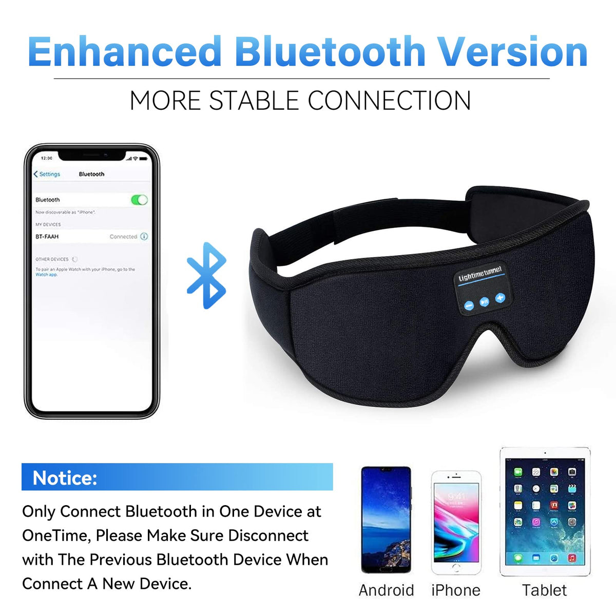 Bluetooth 5.0 Wireless 3D Eye Mask Sleep Headphones W44198