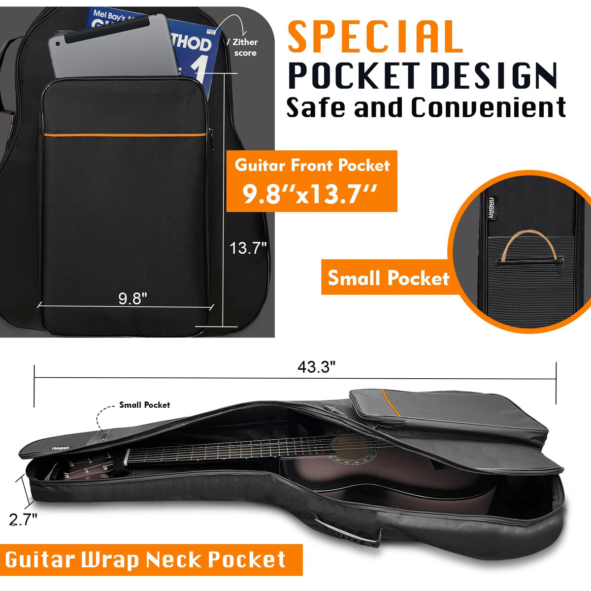 0.5-inch Extra Thick Padding Waterproof Oxford Acoustic Guitar Bag S2831