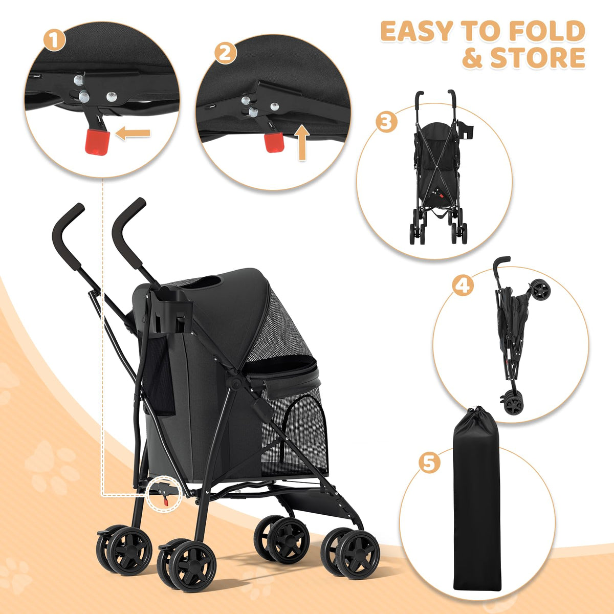 Compact Fold Pet Travel Stroller T400