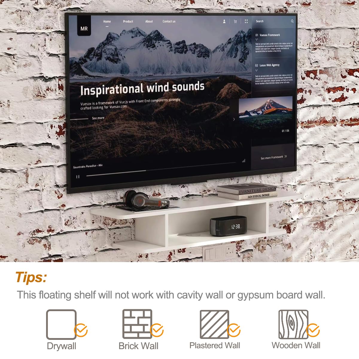 White Floating Wall Mounted TV Stand with Storage Y148647