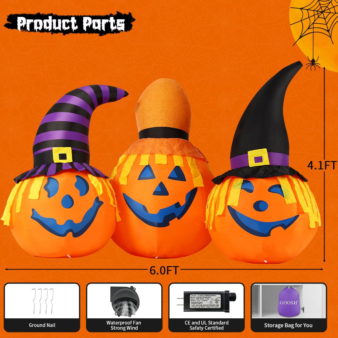 6 FT Halloween Inflatables Outdoor Pumpkin Combo with LED Lights I821126