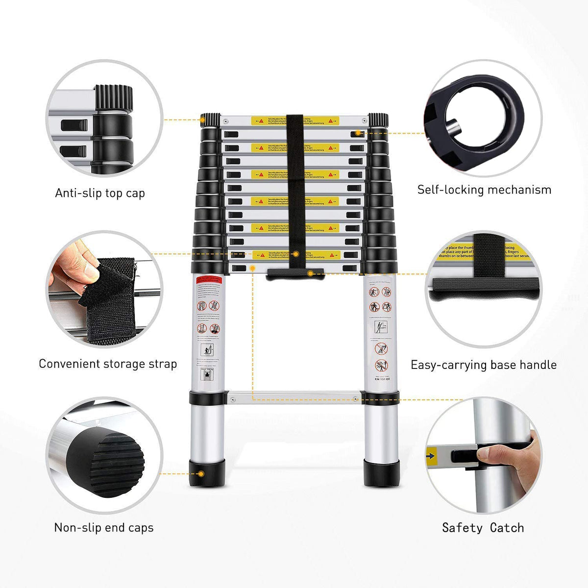 Aluminum Telescoping Extension Ladder 330LB Gray D2102
