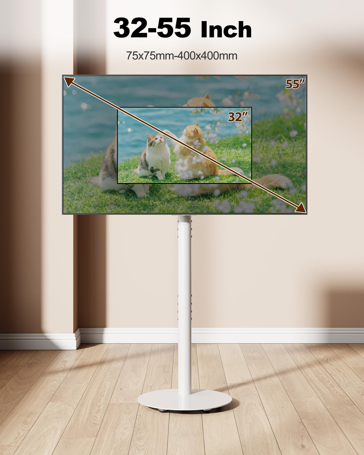 White Rolling TV Stand for 32-55 Inch TVs T644