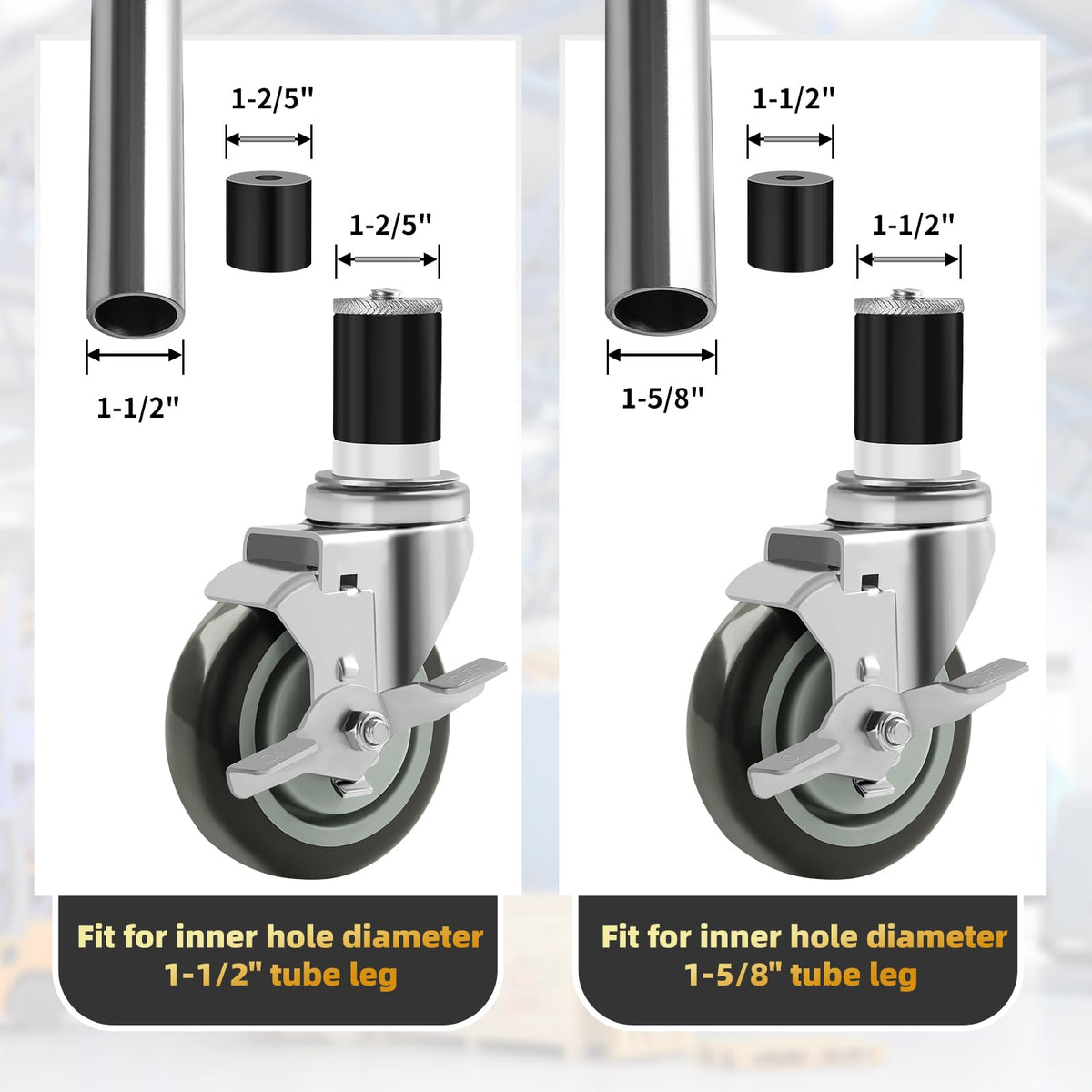 4 Inches Stem Caster Set of 4 with Side Brake P661345