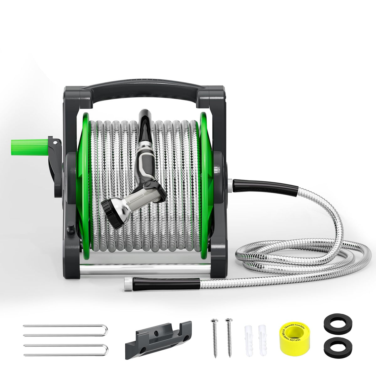 Portable 75ft Stainless Steel Garden Hose Reel O545