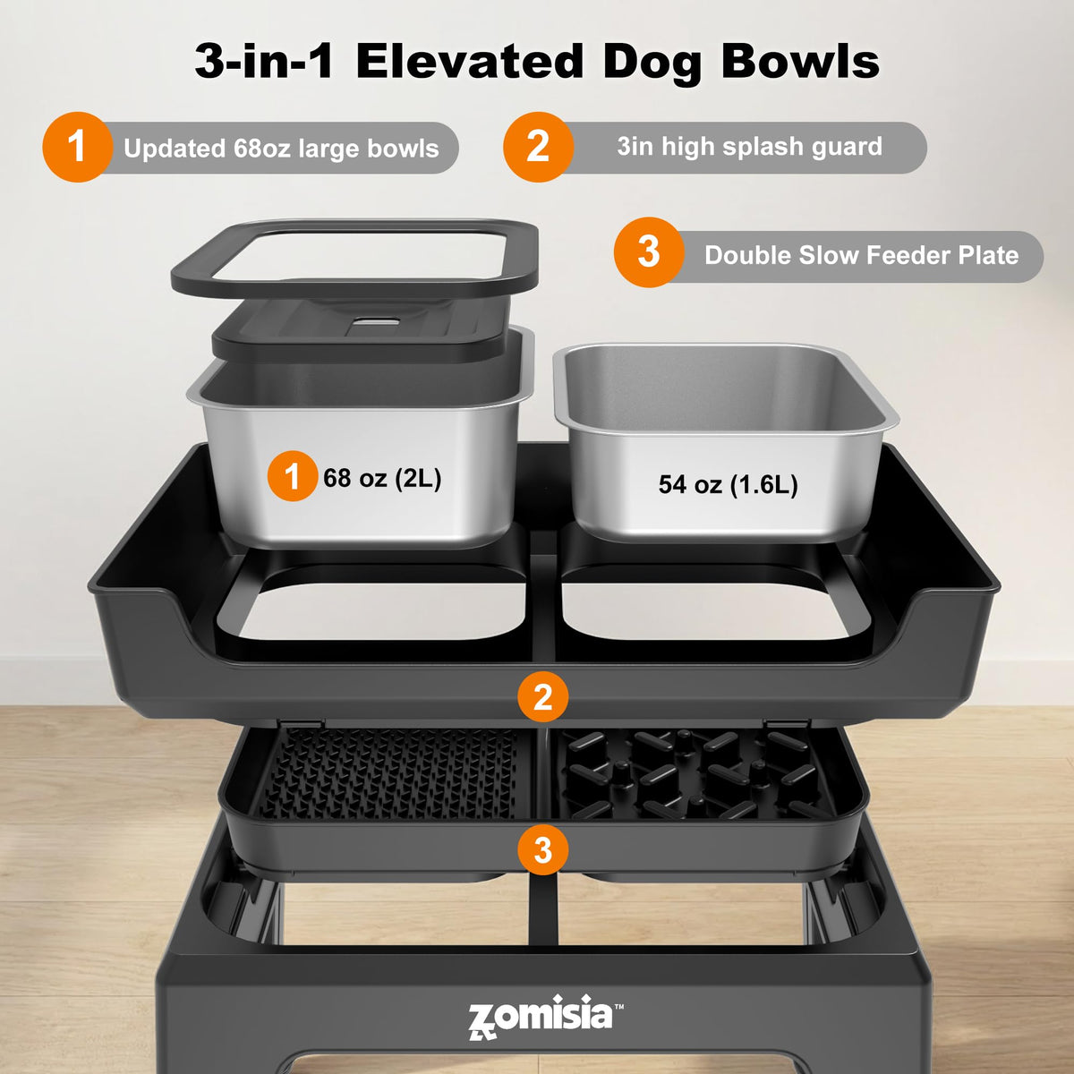 Elevated Dog Bowls with No Spill Water Bowl F873419