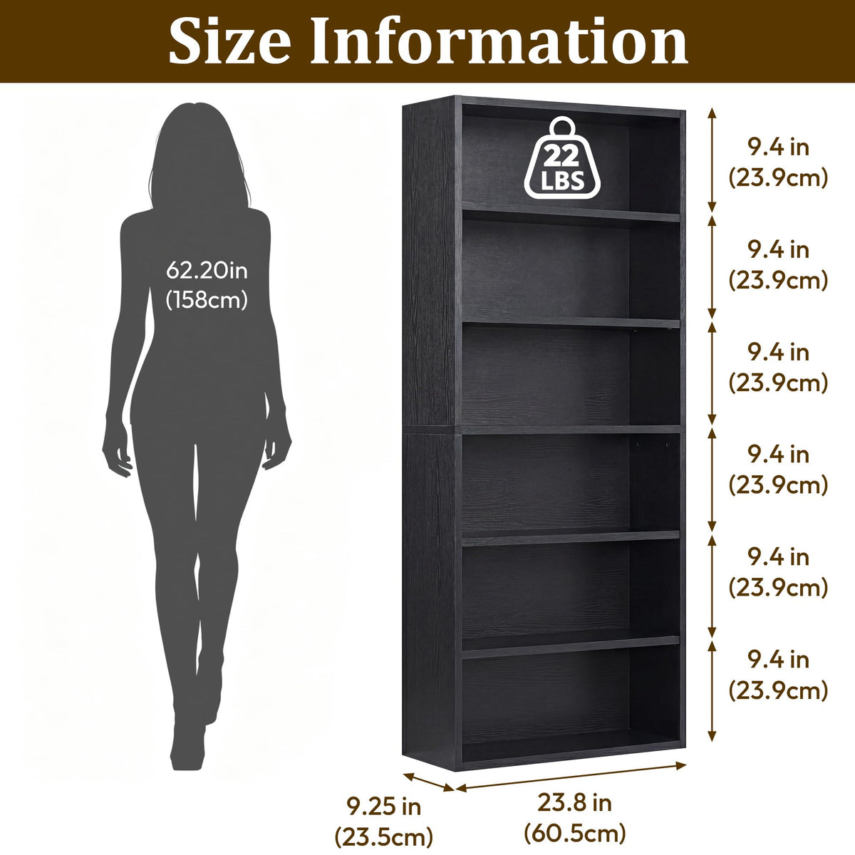 Black 6 Tier Adjustable Bookshelf Q46684