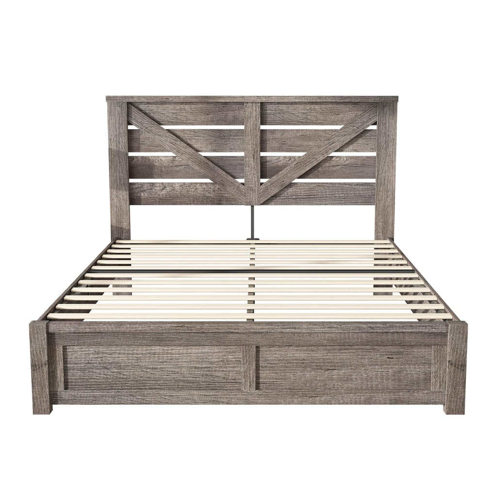 Gray Full Size Bed Frame with Barn Door Headboard Z849863