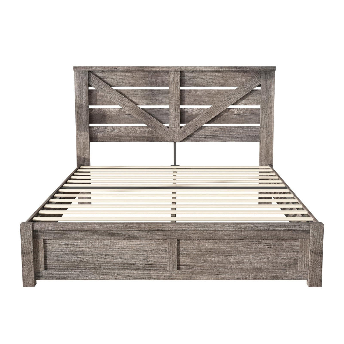 Gray Full Size Bed Frame with Barn Door Headboard Z849863