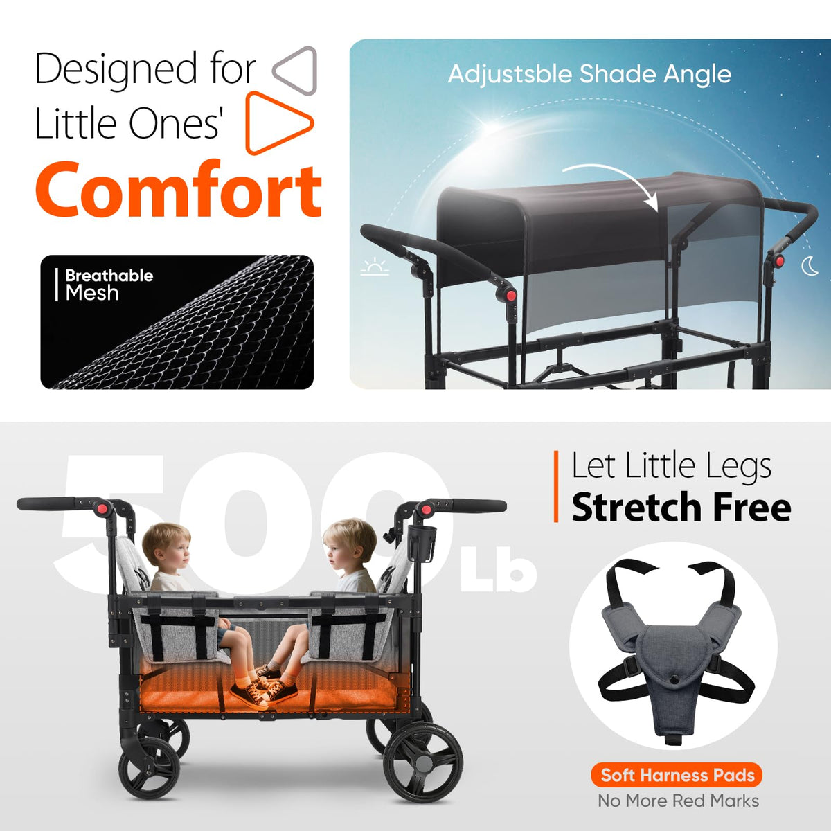 4-in-1 Wagon Stroller with Convertible Seats and Canopy K5392