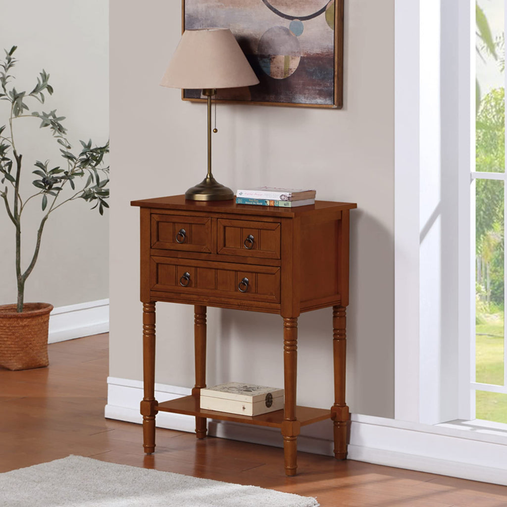 Cherry Hall Table with 3 Storage Drawers and Shelf U211