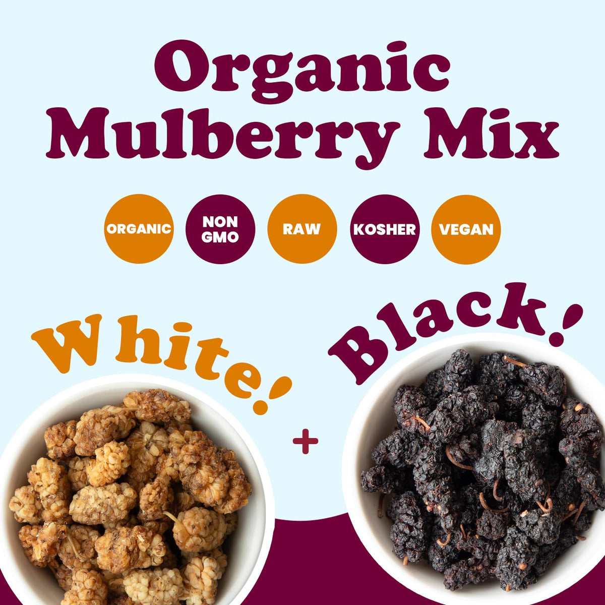 Organic Dried White and Black Mulberry Mix, 8 Ounces H854