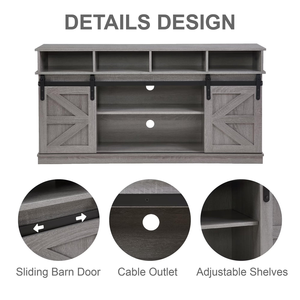 58" Grey Wood TV Stand with Sliding Barn Doors Q33925