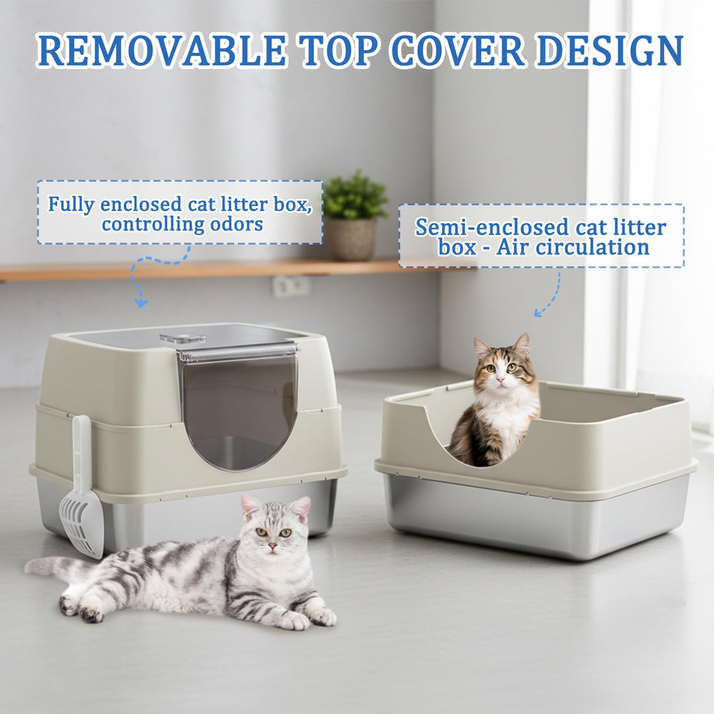 Stainless Steel Enclosed Cat Litter Box with Scoop & Mat X4190