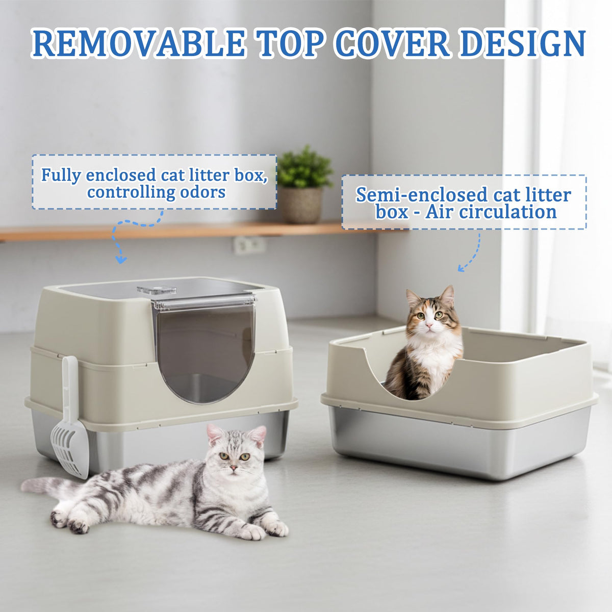 Stainless Steel Enclosed Cat Litter Box with Scoop & Mat X4190