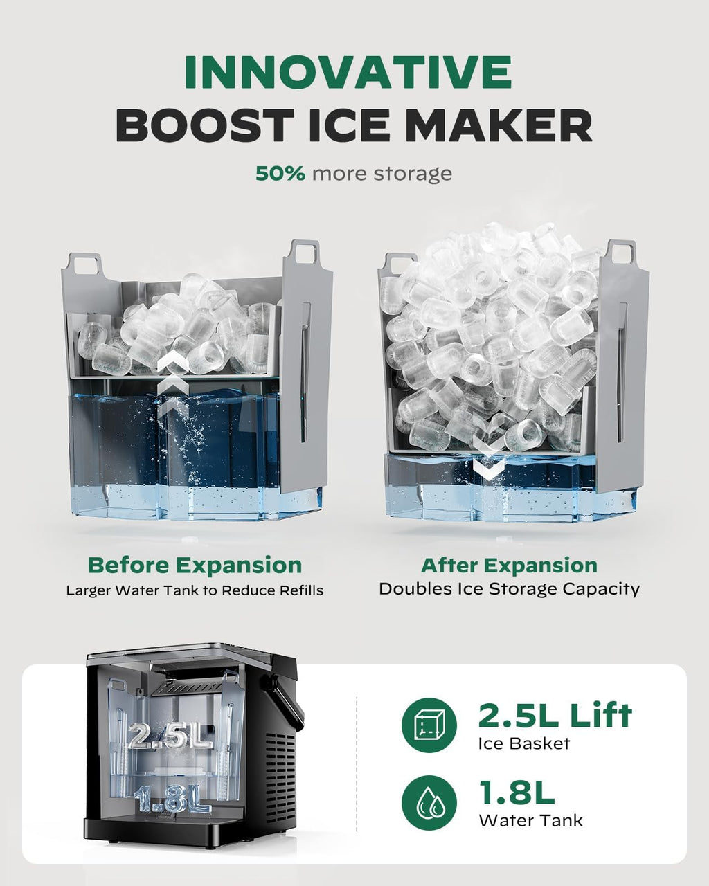 Countertop Ice Maker with 2.5L Ice Basket & 1.8L Water Tank, 26Lbs/24H G419928