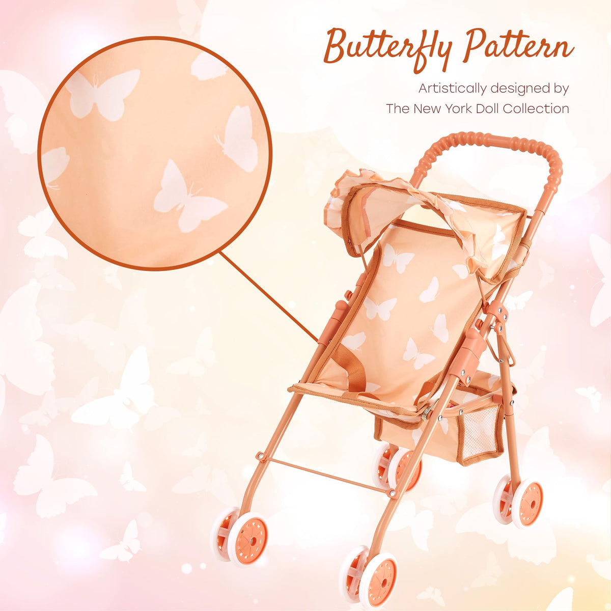 Baby Doll Stroller with Storage Basket, Foldable Frame, Canopy, Seatbelt K868