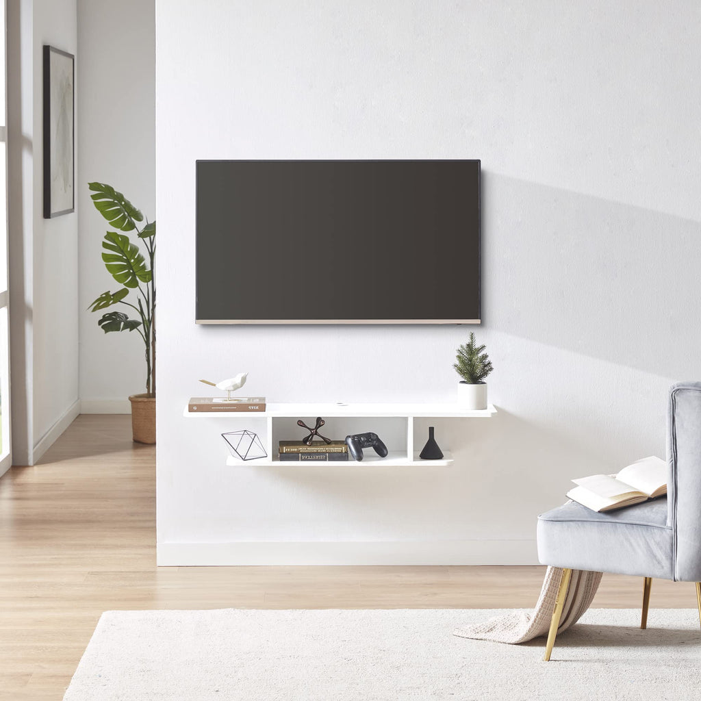 White Floating Wall Mounted TV Stand with Storage Y148647