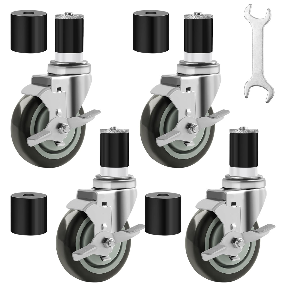 4 Inches Stem Caster Set of 4 with Side Brake P661345