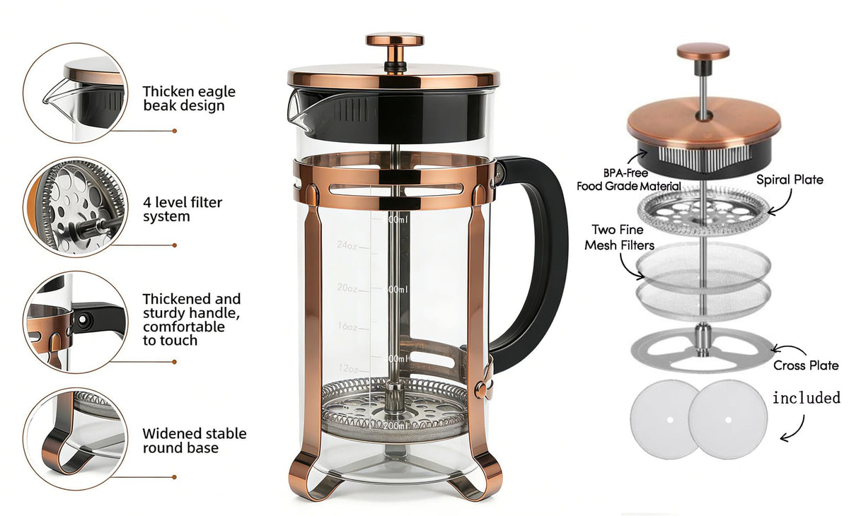 21oz Stainless Steel Glass French Press X8363