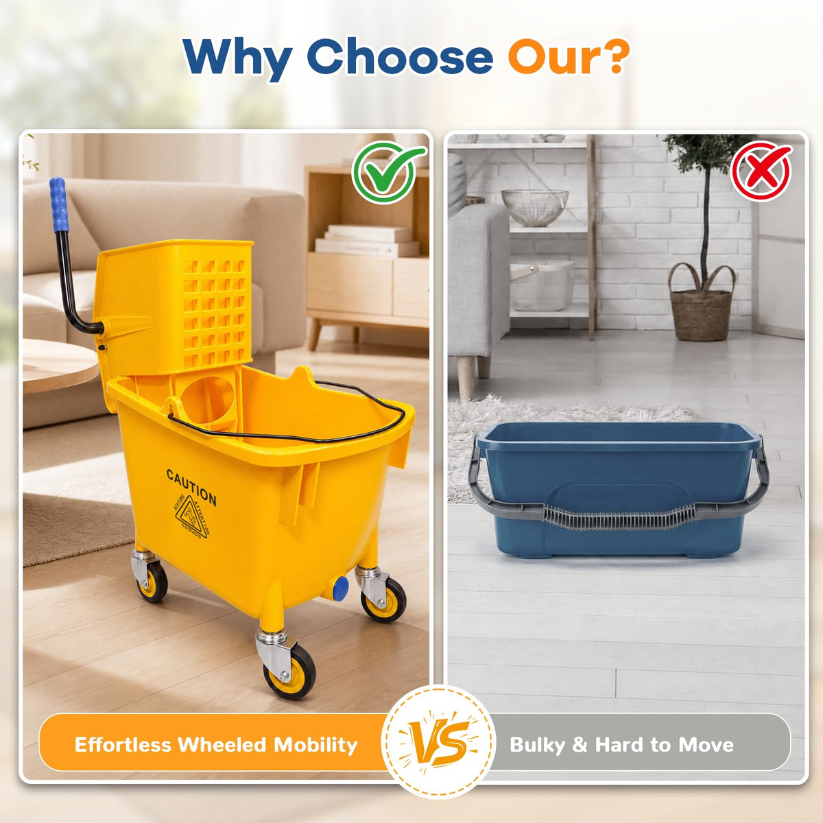 35 Quart Mop Bucket with Side Press Wringer on Wheels Q8041