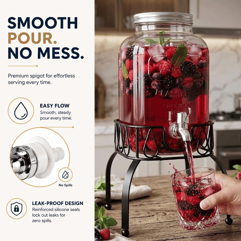 Glass 1 Gallon Drink Dispenser with Stand and Spigot I6192