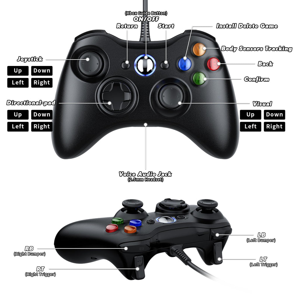 10ft Wired Controller with Upgraded Joystick, Double Shock, 2.5mm Audio Jack - 2 Pack V98007