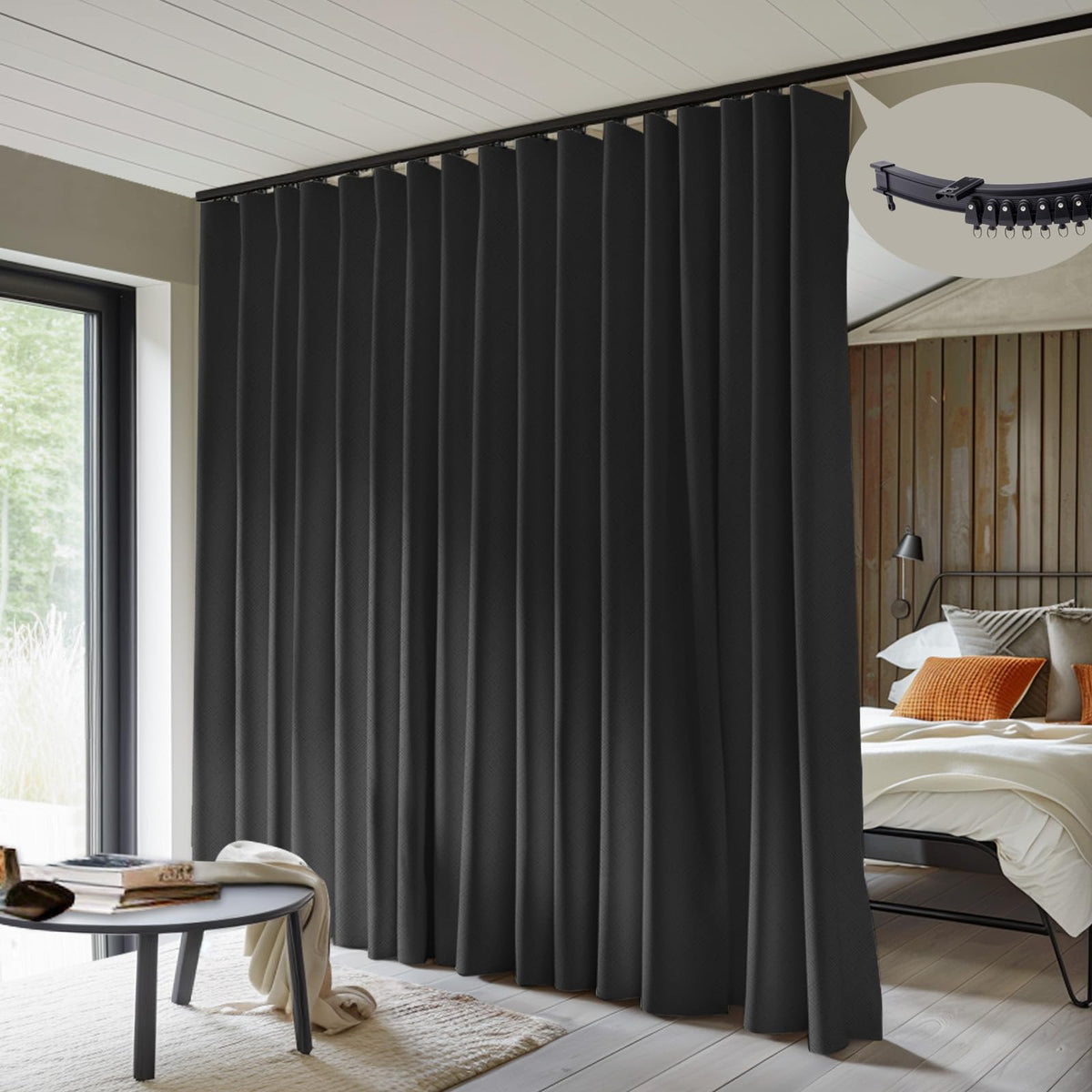 Blackout Room Divider Curtains with Ceiling Tracks Set Q614357