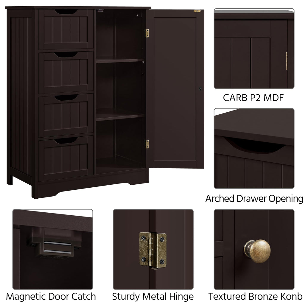 Espresso 4 Drawer Bathroom Storage Cabinet V70577