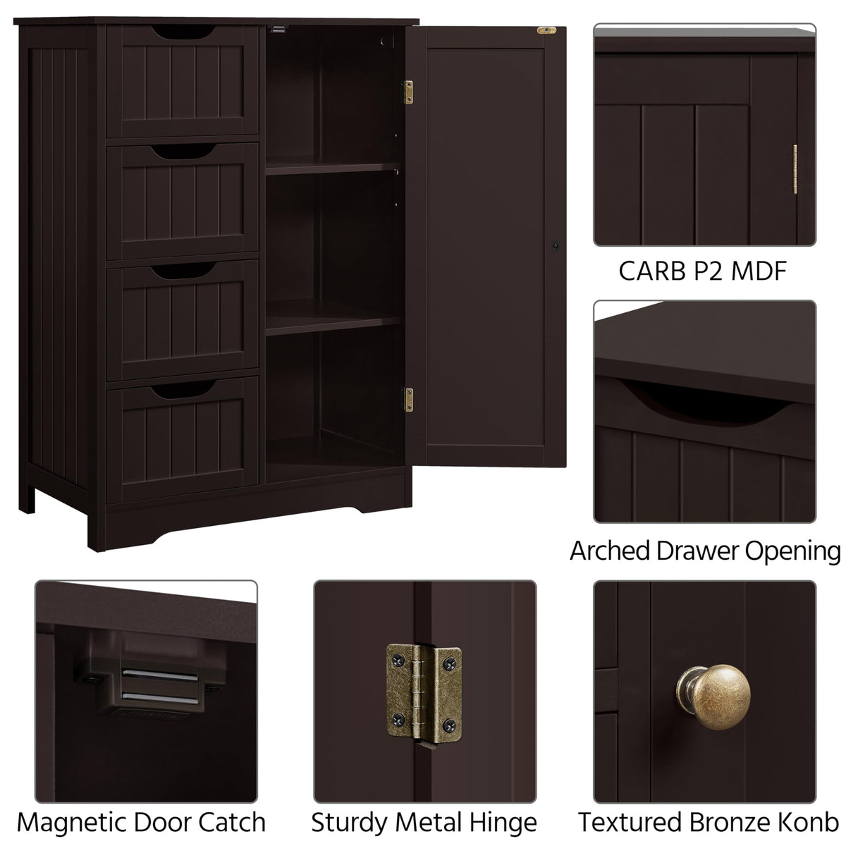 Espresso 4 Drawer Bathroom Storage Cabinet V70577