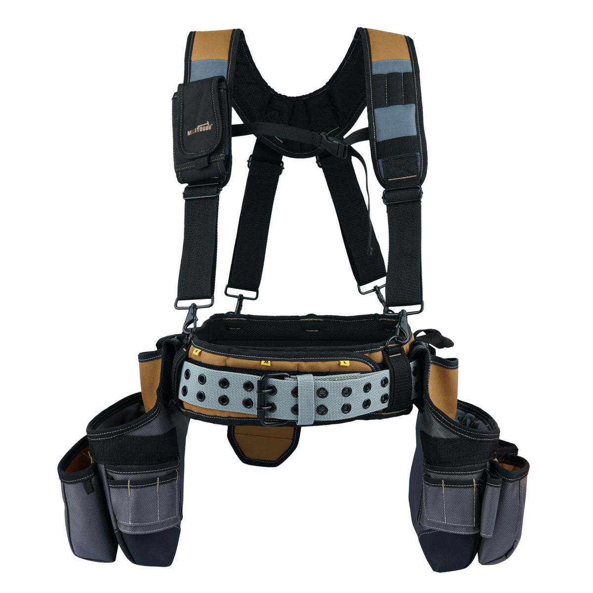 Khaki 28-Pocket Tool Belt and Suspenders U127