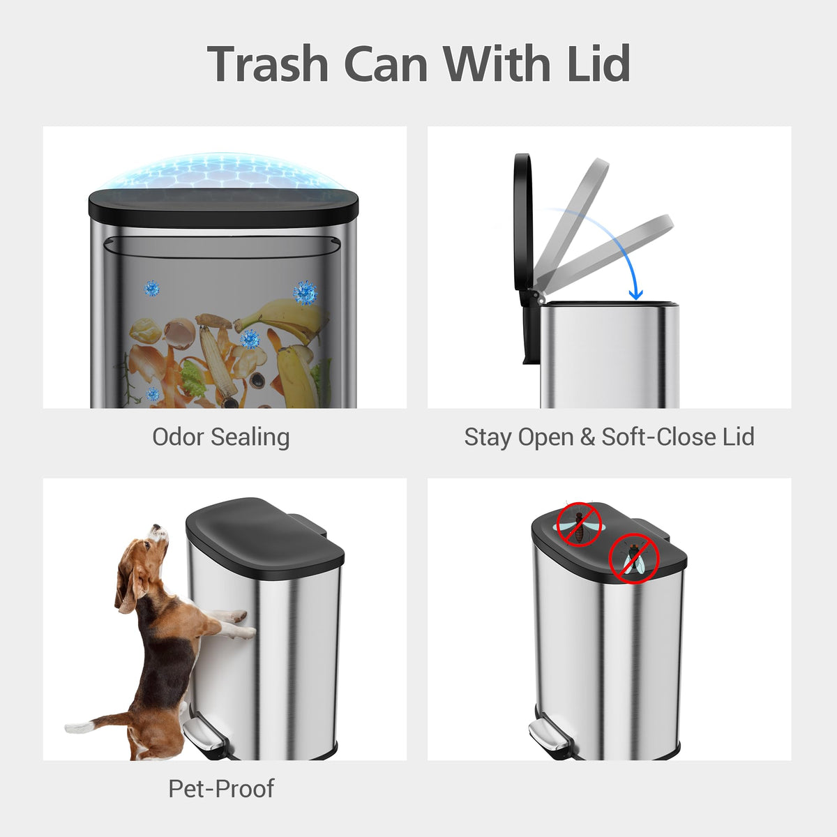 50L Stainless Steel Step-On Trash Can S1842