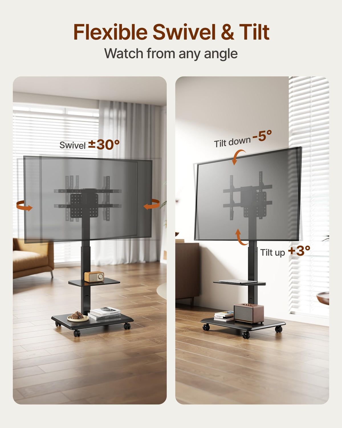 Black Rolling TV Stand for 37-86 Inch TVs J962