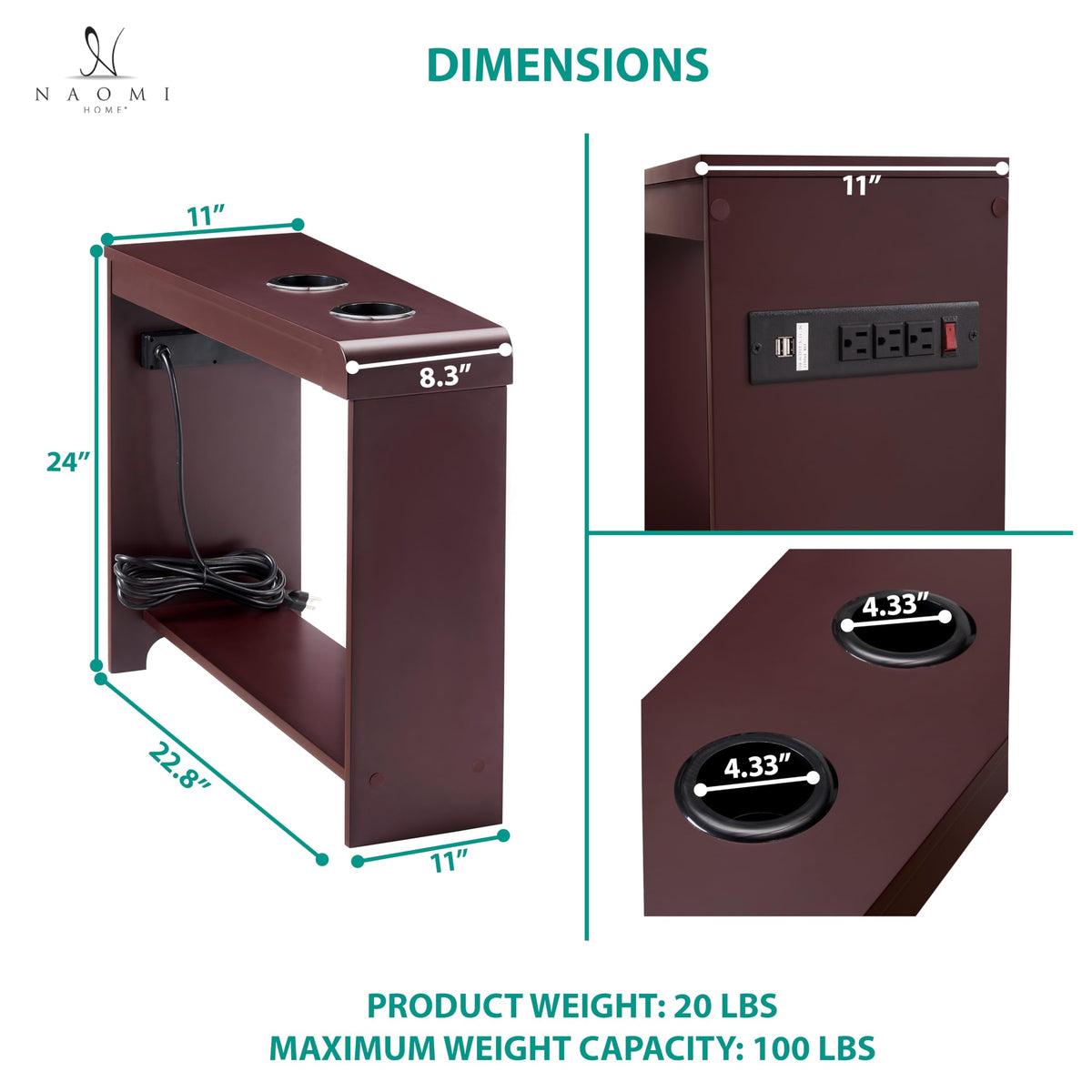 Cherry Nightstand with Charging Station R552