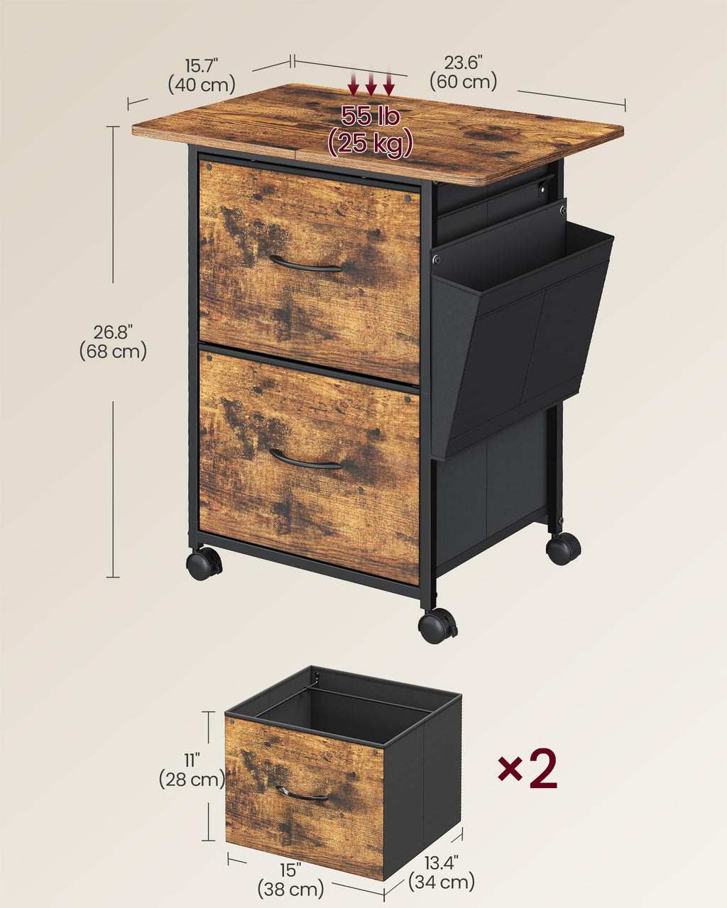 2-Drawer File Cabinet with Storage B500
