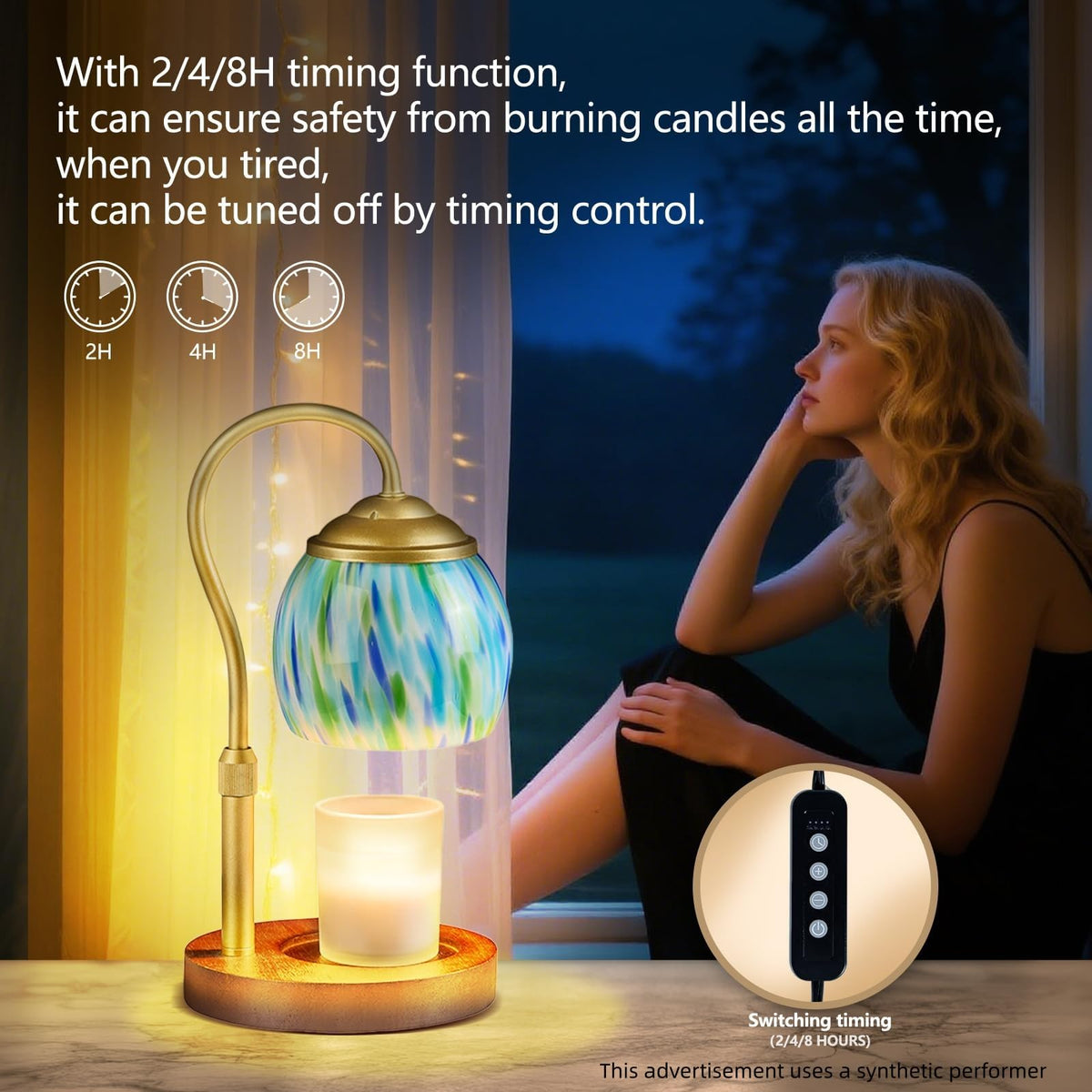Blue Glass Candle Warmer Lamp H7580