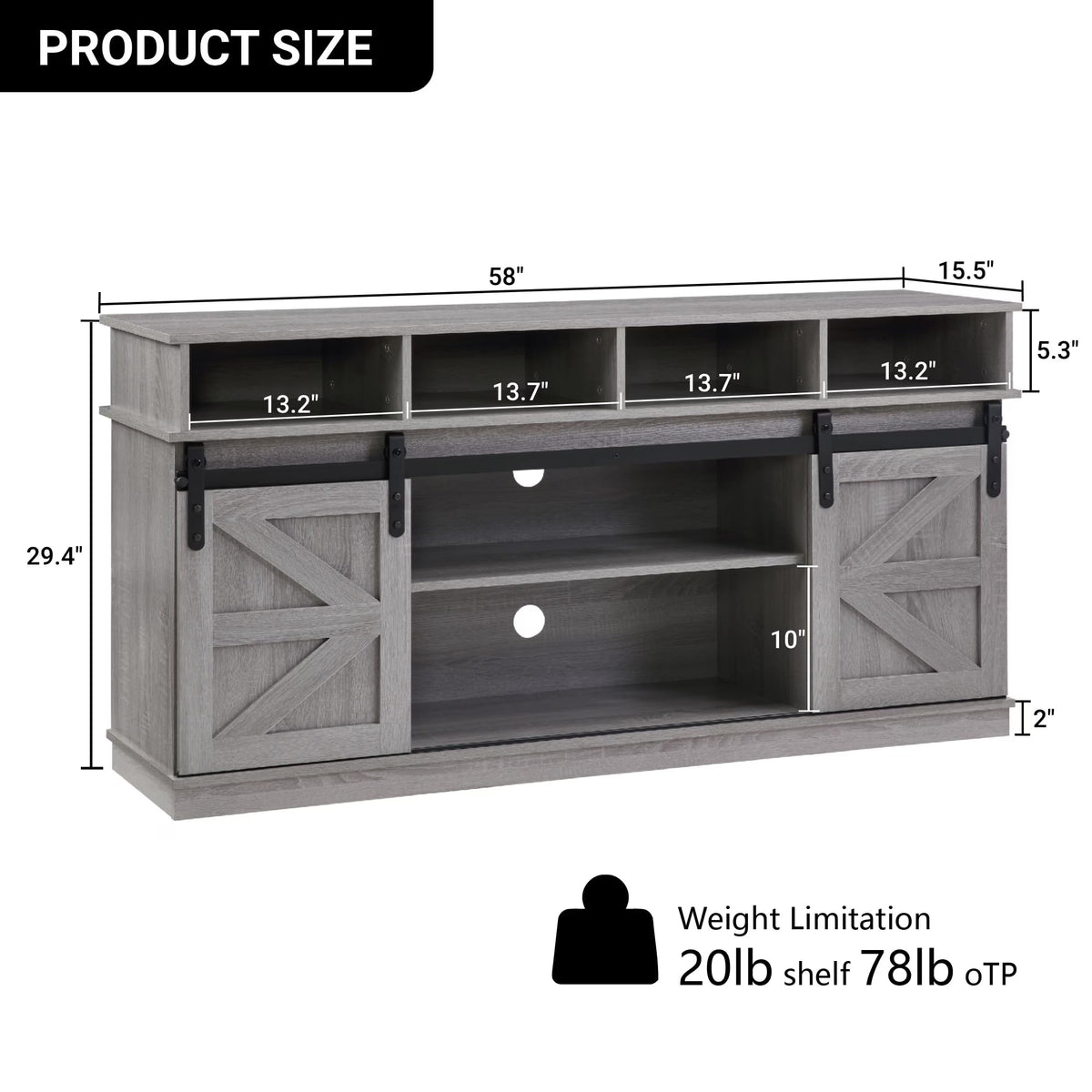 58" Grey Wood TV Stand with Sliding Barn Doors Q33925
