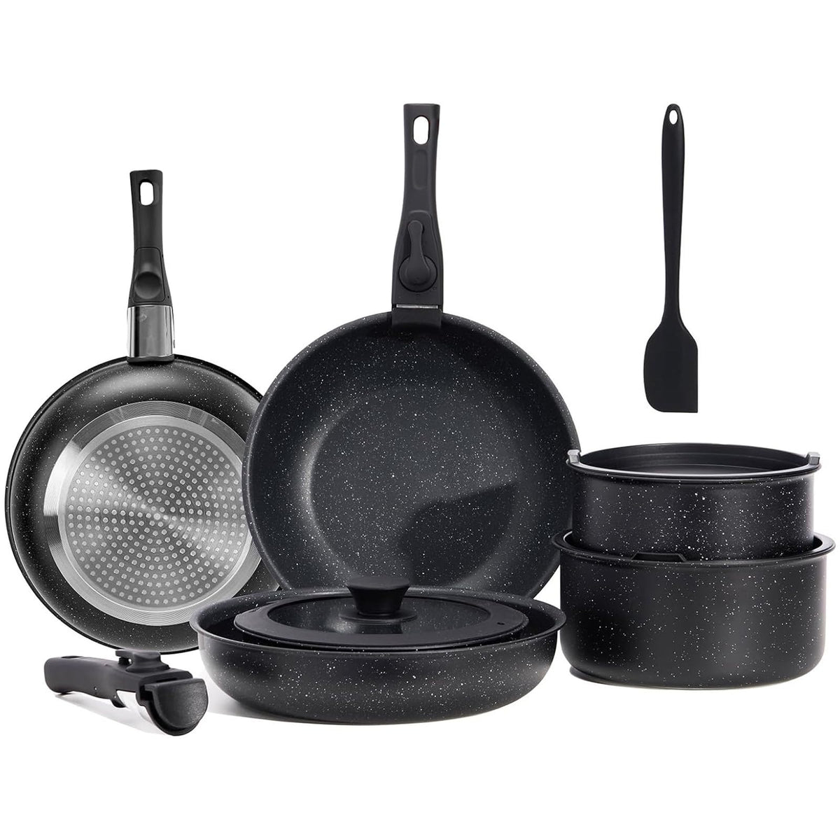 12-Piece Nonstick Cookware Set with Detachable Handle, Black D252660