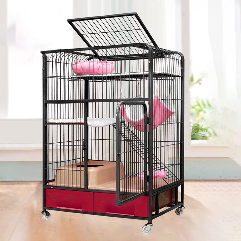 Heavy Duty Folding Metal Cat Cage Dog Crate with Four Wheels A95965