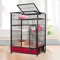 Heavy Duty Folding Metal Cat Cage Dog Crate with Four Wheels A95965